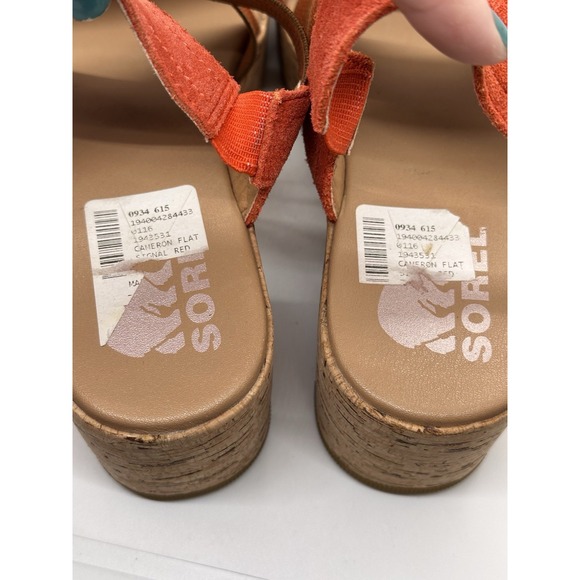 SOREL Women's Size 7 CAMERON Signal Red Platform Slingback Strap Wedge Sandals - Picture 7 of 10